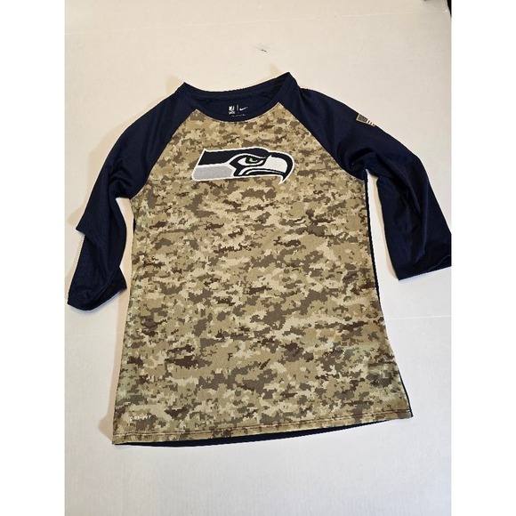 Nike NFL Seahawks Dri-FIT T-Shirt Camo US Flag Football‎ Top Medium - Picture 1 of 8